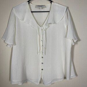 Susan Bristol New Traditions Ivory Semi-Sheer Button-Up Blouse P10